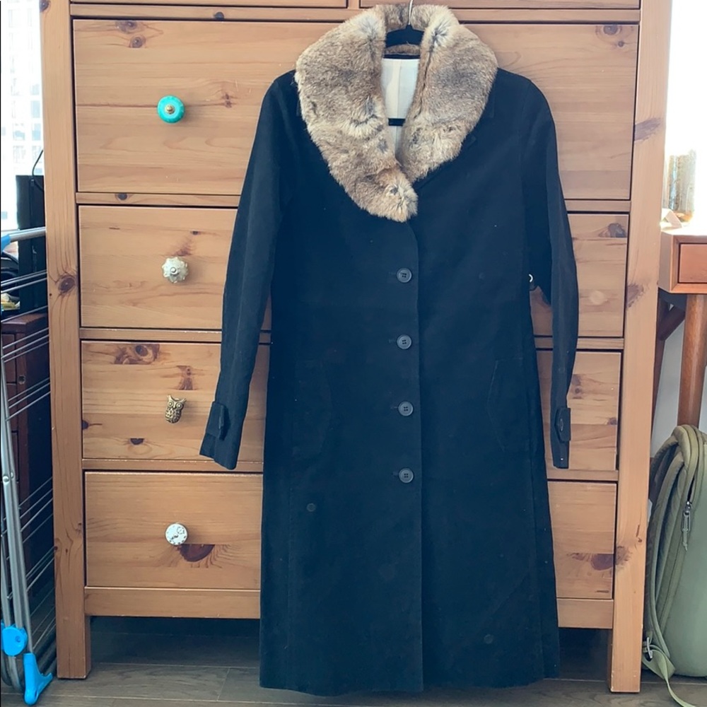 Black fur collar coat